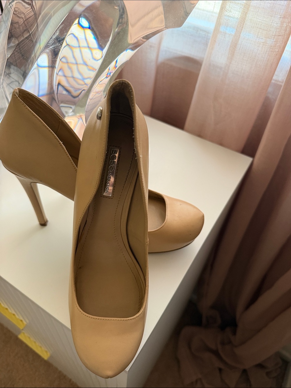 BCBG Nude Beige Leather Pointed-Toe Stiletto Pumps